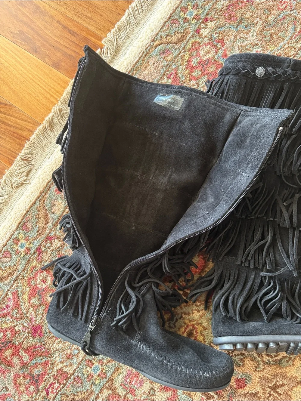 Minnetonka Black Suede Over-the-Knee Fringe Boots